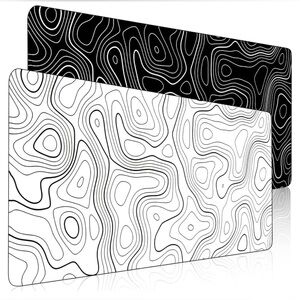 2-Pack Gaming Mouse Pad Topographic Contour Large Desk Mat -31.5" Lx 11.8"  B&W